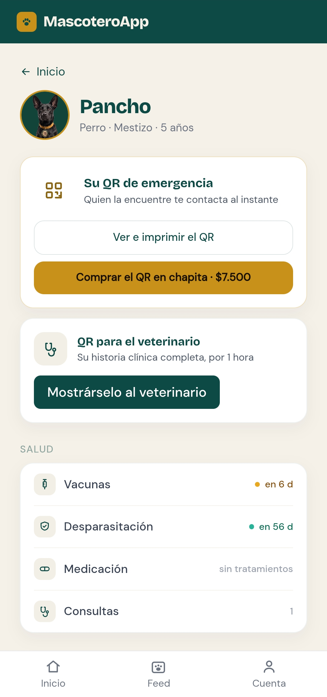 La ficha de la mascota